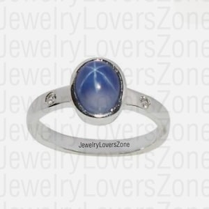Vintage Genuine Star Sapphire Ring Sterling Silver / Blue Star Sapphire Ring