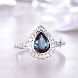 Pear Alexandrite Ring- Sterling Silver Ring- Lab Alexandrite Engagement Ring- Promise Ring June Birthstone Anniversary Gift For Her