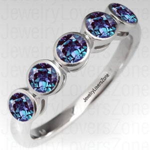 Handmade Eternity Band Alexandrite Ring Wedding Ring Silver Vermeil, Matching Band Stacking Ring June Birthstone Band