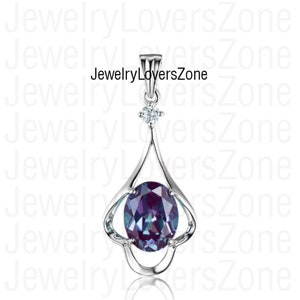 Women Alexandrite Necklace- Color Changing Gemstone Pendant- Alexandrite Pendant in Silver