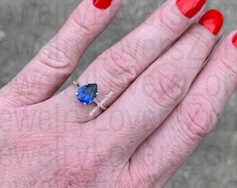 Vintage Blauer Saphir Ring, Birnenschliff, Sterling Silber, September Birthstone, Versprechen Ring für Sie