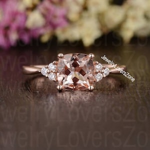Vintage Cushion Morganite Engagement Ring-14K Rose Gold Vermeil Ring-Morganite Engagement Ring-Promise Ring- Anniversary Gift For Her