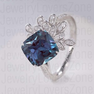 Dainty Alexandrite Ring Sterling Silver Cushion Engagement Ring June Birthstone Ring Alexandrite Ring Women