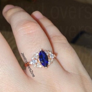 Blue Sapphire Ring Anniversary Ring Blue Marquise Gemstone Ring Gift For Her 925 Sterling Silver Ring Wedding Ring Birthday Gifts