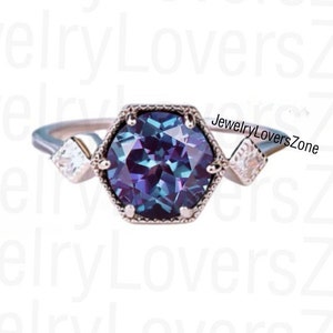 Alexandrite ring, round cut, color changing gemstone, sterling silver, anniversary ring, June birthstone