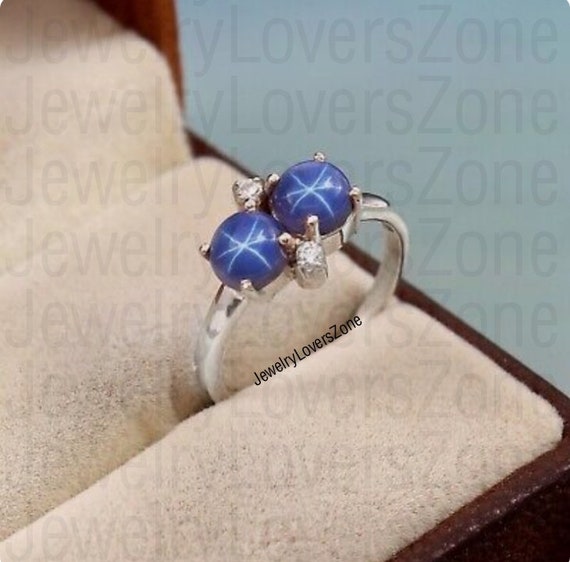 Blauer Lindy Stern Ring – 925 Sterlingsilber, Handgefertigt, Mit Saphir-Design