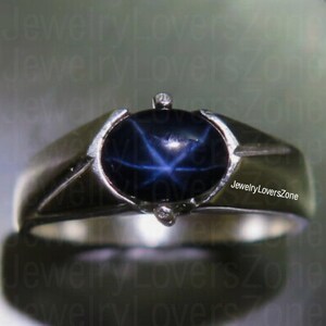 Dainty Star Sapphire Ring Sterling Silver 925 Blue Lindy Star Ring for Men&#39;s