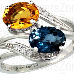 Topaz Ring-Genuine Golden Topaz And London Blue Ring-Topaz Vintage Ring-Statement Ring-Natural topaz engagement ring-Gift For Her
