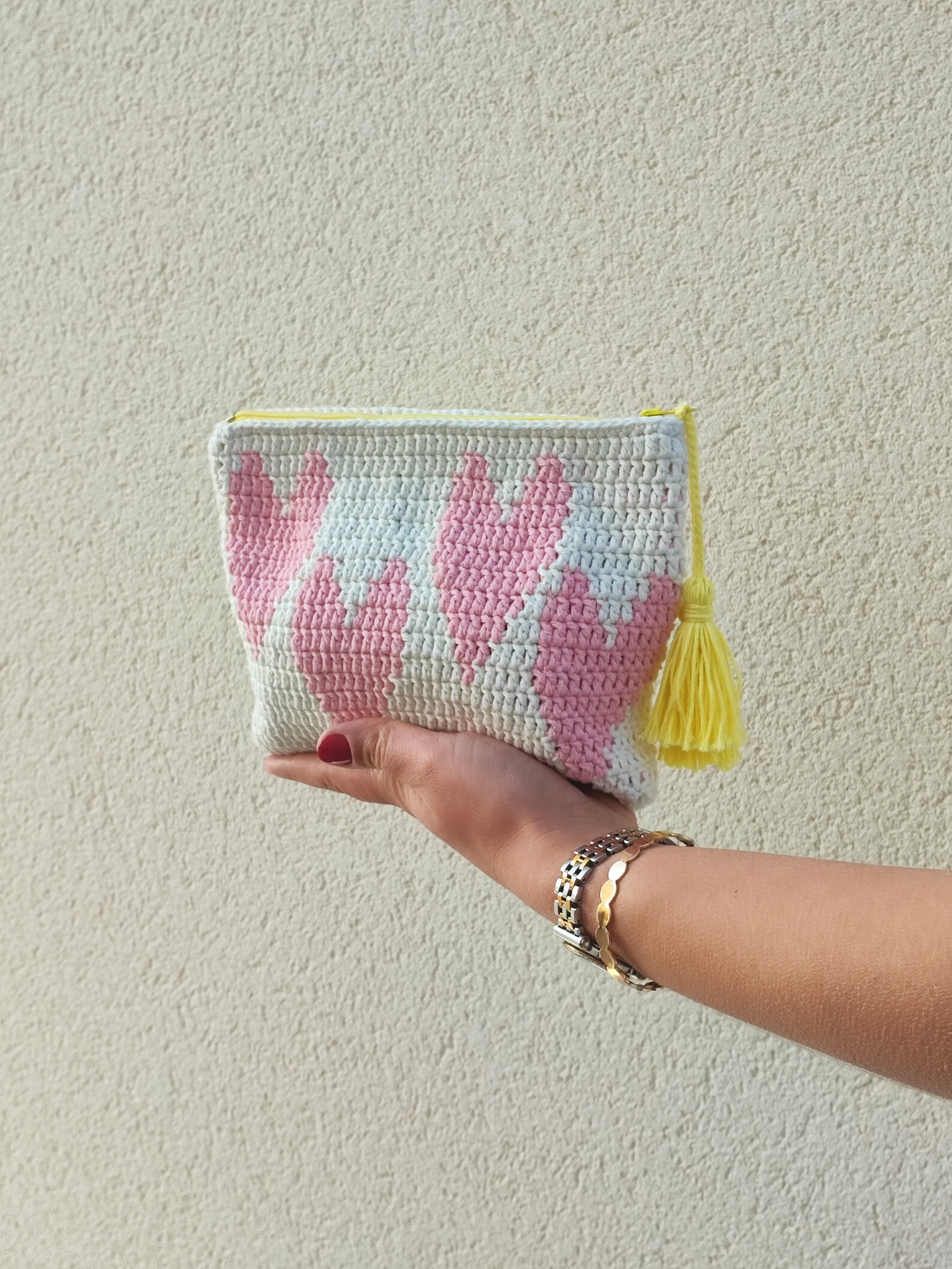 Tapestry Crochet Pouch Crochet Pattern Hearts Tapestry Etsy