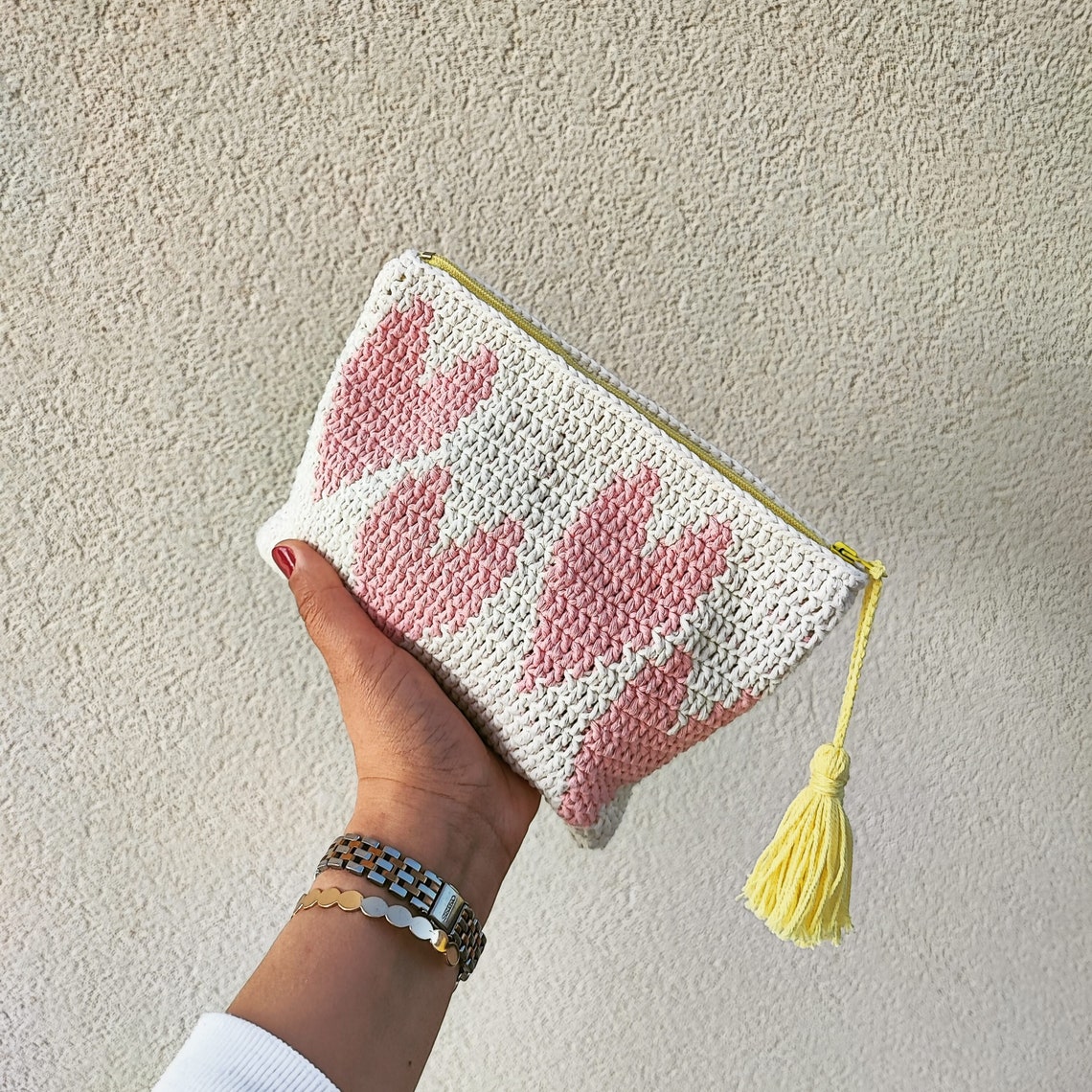 Tapestry Crochet Pouch Crochet Pattern Hearts Tapestry Etsy