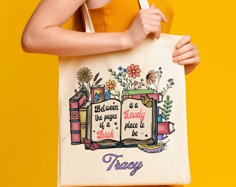 Custom Book Tote Bag, Wildflowers, Reader Gift