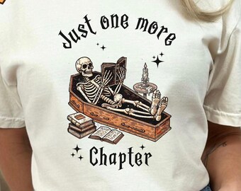 Comfort Colors Skeleton Reading T-Shirt, Gothic Book Lover Tee