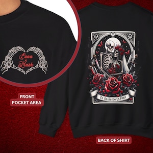 Benutzerdefinierte Tarot Karte 'Til Death Sweatshirt, Personalisieren Braut Shirt, Halloween Paar Kostüm, Gothic Hochzeit, Verlobungsgeschenk, Skelett Liebhaber