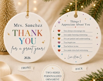 Personalized Teacher Ornament, Teacher Appreciation Gift, Thank You Ornament, Best Teacher Keepsake, Custom Christmas Ornament