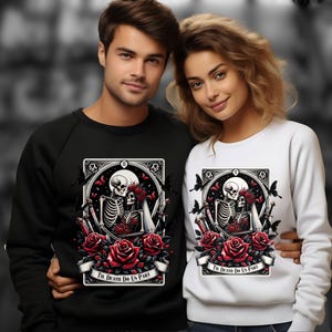 Gothic Braut und Bräutigam Tarot Sweatshirt, Halloween passende Kostüme, Rock n Roll Hochzeit Shirts, Verlobungsgeschenk, bis der Tod uns scheidet,