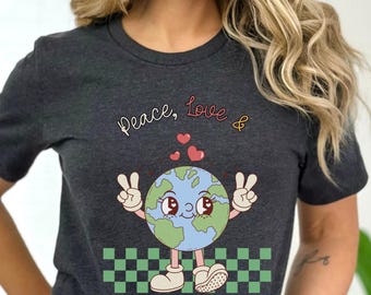 Peace Love Earth Day T-Shirt, Retro Planet Graphic Tee