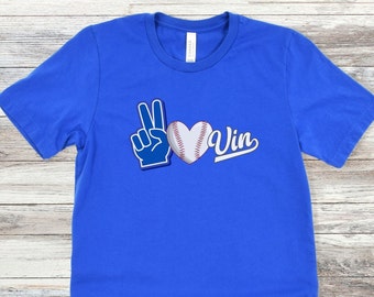 Peace Love Vin Baseball T-Shirt, LA Dodger Fan Gift