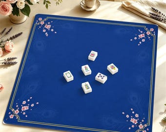 Mahjong Mat, Elegant Blue Peacock Mah jongg Mat, 31.5 Inch Neoprene Game Table Mat, Mah jong Gift for Women