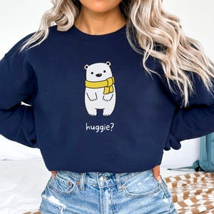 Ladies Cute Cozy Polar Bear Sweatshirt, Polar Bear Lover Gift, Animal Lover shirt, Huggie Bear Shirt, gift for Friends