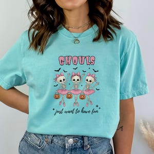 Camiseta de baile de fantasmas espeluznantes, camiseta de colores cómodos, camiseta retro de Halloween, camiseta para amantes del baile, camiseta de bailarines esqueleto, camiseta de Born to Dance, profesor de baile