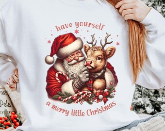 Highland Cow Christmas Sweatshirt, Comfort Colors, Vintage Santa Women&#39;s Western Top, Cow Lover Shirt, Holiday Apparel, Farmhouse Shirt