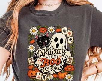 Comfort Colors Mahjong Halloween T-shirt, Mah Jongg Ghouls Shirt, Mahjong Gift Ideas, Mahjong Apparel