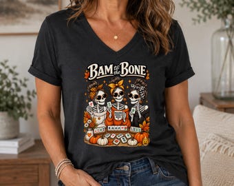 Halloween Mahjong Shirt, Mah jongg Ghouls V-Neck Tee, Girls Game Night Apparel, Mahjong Gift Ideas