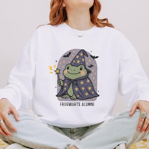 Comfort Colors Cute Wizard Frog Sweatshirt, Frogwarts Academy, Whimsical Toad, Witchcraft School Alumni, Magical Creature - Spooky Season