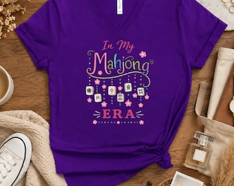 In my Mahjong Era V-neck Tshirt, Funny Mah Jongg Tiles Shirt, Mahjong Player Gift