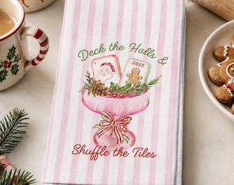Mahjong Christmas Tea Towel, Mah jong Kitchen Towel, Mah jongg Hostess Gift, Holiday Dish Towel
