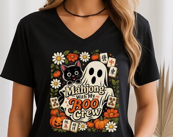 Halloween Mahjong Shirt, Mahjong With My Boo Crew Tee, Fall Mah jongg Tee, Mahjong Gift Ideas