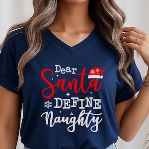 Funny 'Dear Santa' Christmas V-Neck T-Shirt, Retro Christmas Shirt, Matching Group Shirts