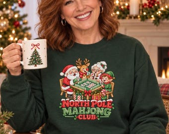 Christmas Mahjong Sweatshirt, North Pole Mahjong Club Shirt, Cute Mahjong Crewneck, Xmas Mahjong Gift, Mahjong Lover Christmas Gift