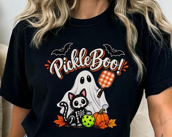 Halloween Pickleball Shirt, PickleBoo Ghost Tee, Comfort Colors, Spooky Pickleball Gift, Fall Pickleball Cat Shirt