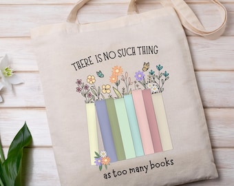 Too Many Books Canvas Tote Bag, Book Lover Gift