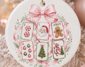 Personalized Mahjong Christmas Ornament, Watercolor Tiles, Mahjong Gift Ideas, Holiday Keepsake