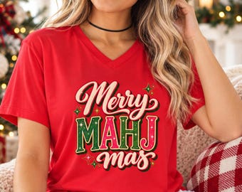 Merry Mahj-mas Shirt, Christmas Mahjong Shirt, Retro Mahjong Tee, Holiday Mah Jongg Shirt, Mahjong Christmas Gift for Women