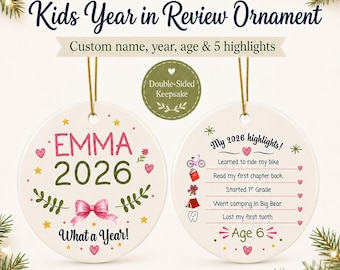 Personalized Kids Year in Review Ornament, Custom Name, Age, Highlights (2026)
