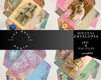 Floral vintage Envelopes to-DIGITAL- PNG & JPG Files -Set of 4