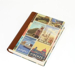 Handmade Leather Bound Notebook, Journal Authentic Vintage Style Italian Travel Poster Design - Made in Italy