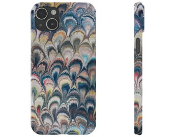 Blues and Multi-Color Italian Traditional Hand-Marbled Original Artwork for iPhone 15 and all sizes of iPhones