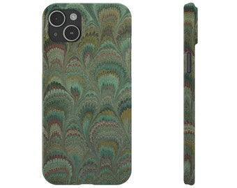 Forest Green Italian Traditional Hand-Marbled Original Artwork for iPhone 15 and all sizes of iPhones