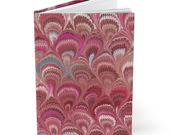 Pink Hand-Painted Italian Feather Marble Design on Hardcover Journal Matte