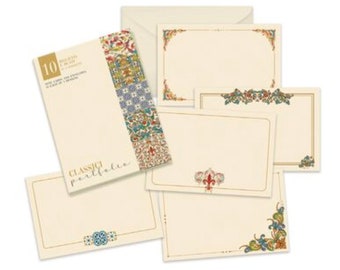 Ensemble de papeterie florentine traditionnelle de conception classique italienne - 20 morceaux de papier à lettres, enveloppes assorties - Fabriqué en Italie