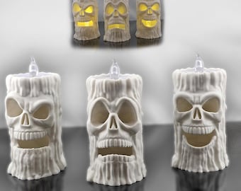 3D gedruckter Schädel LED-Teelichthalter - Spooky Gothic Halloween Decor