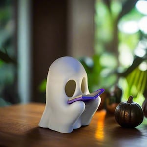 3D Printed Reading Ghost Tea Light, Glow in the Dark Book Halloween Decor, Bookworm Gift