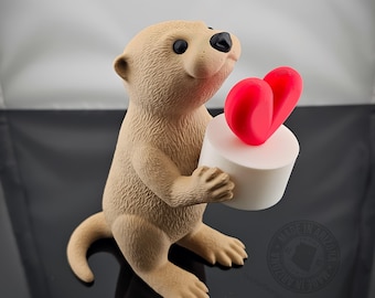 Figura LED de nutria enamorada — Decoración para portavelas con forma de corazón de nutria impresa en 3D