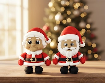 Figuras flexibles de Papá Noel y Mamá Noel / Decoración navideña impresa en 3D