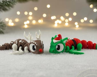 Reno articulado y dragón elfo: juguete navideño antiestrés impreso en 3D