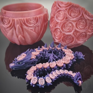 3D Printed Rose Dragon: Articulated Figurine with Dragon Egg
